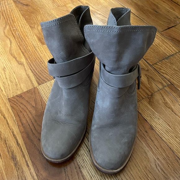 UGG Shoes - UGG Elora Taupe Suede Crisscross Strap Ankle Boots Booties